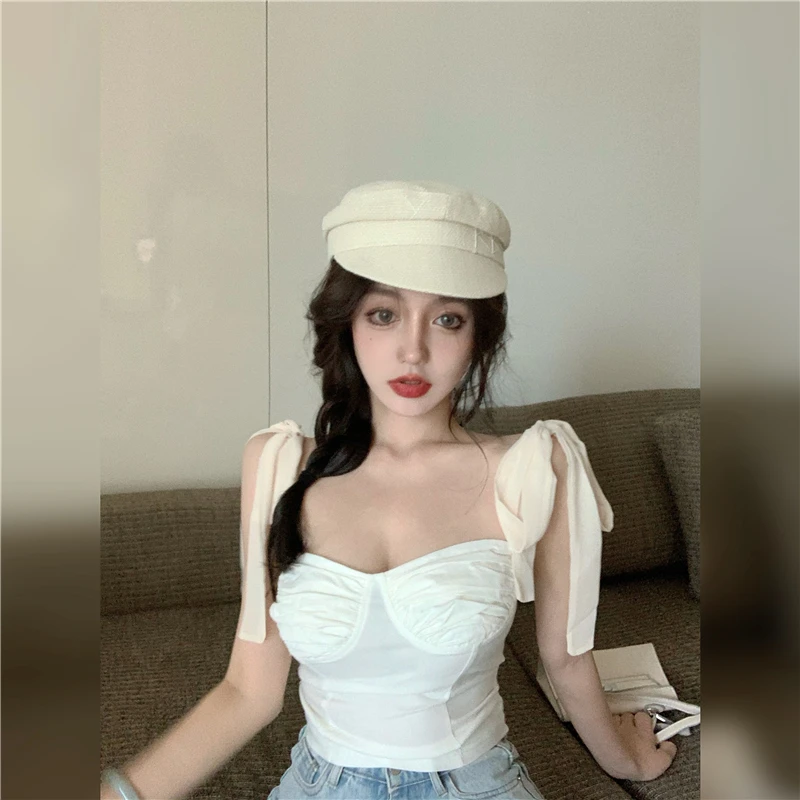 Футболка Плиссированная с открытой спиной однотонная летняя | Женская одежда