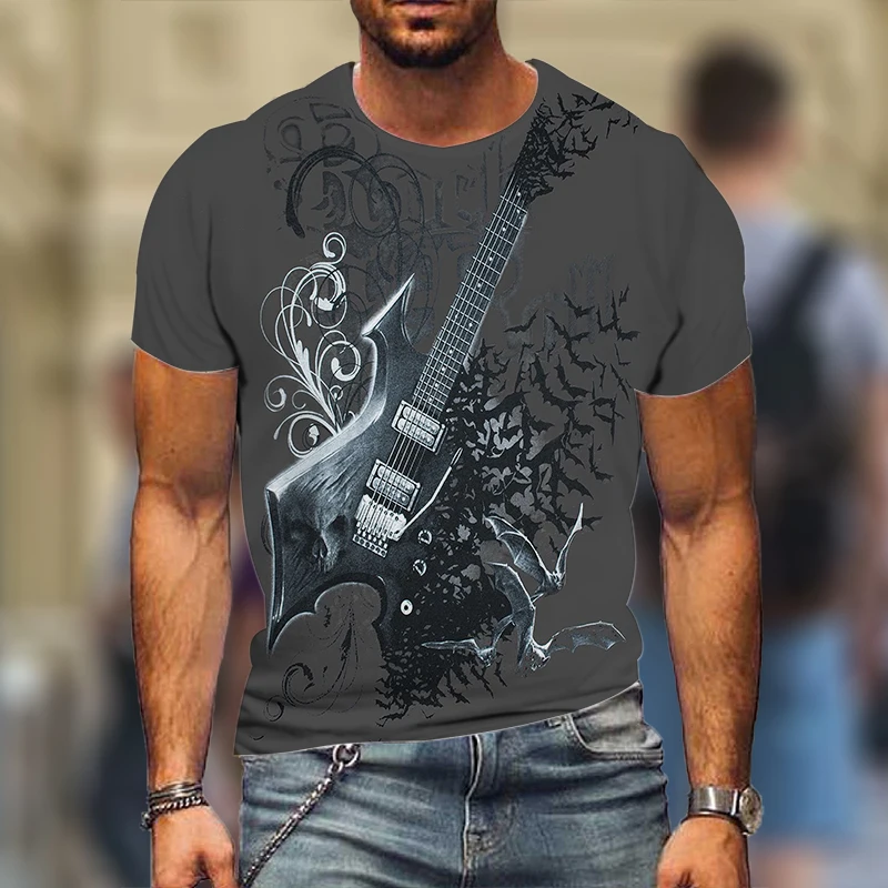 

New Men's T-Shirt Guitar Graphic 3D T-Shirt Fashion Harajuku Tops Casual Hot-Selling Short-Sleeved High Street Streetwear
