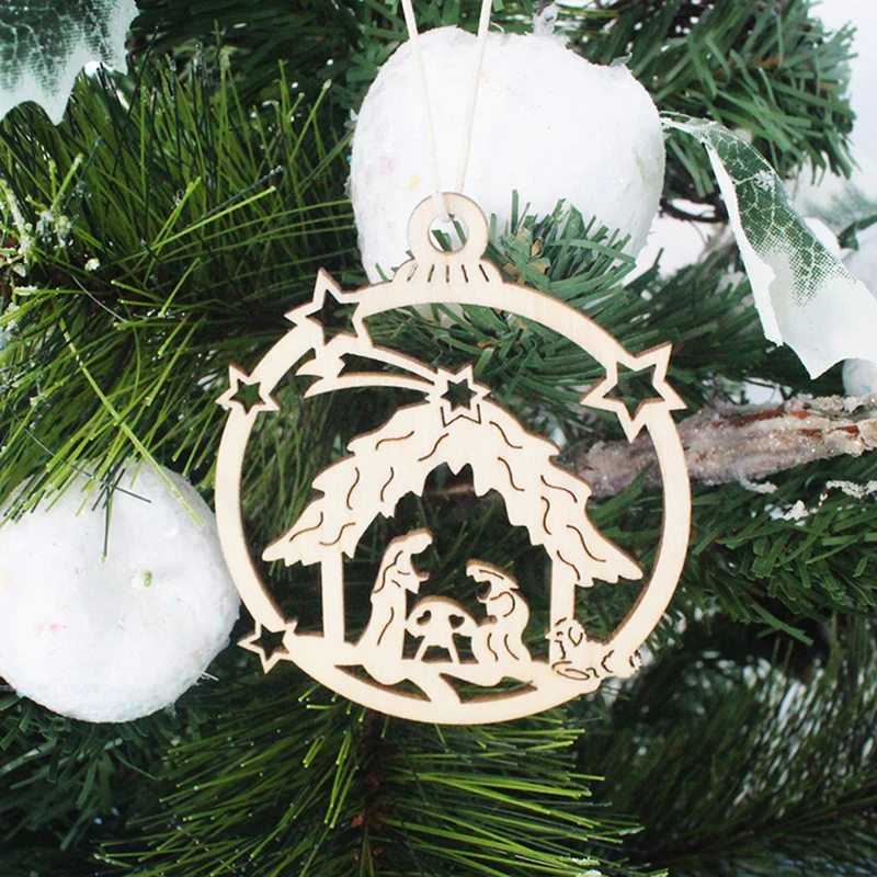 

10PCS Wooden Hollow Merry Christmas Pendants Ornament star Christmas tree Party Crafts New Year For Home Xmas Tree Decoration