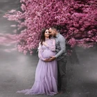 Повседневные трапециевидные драпированные платья с оборками для беременных Лавандовые женские платья из тюля с длинным рукавом-фонариком Umstandsmode