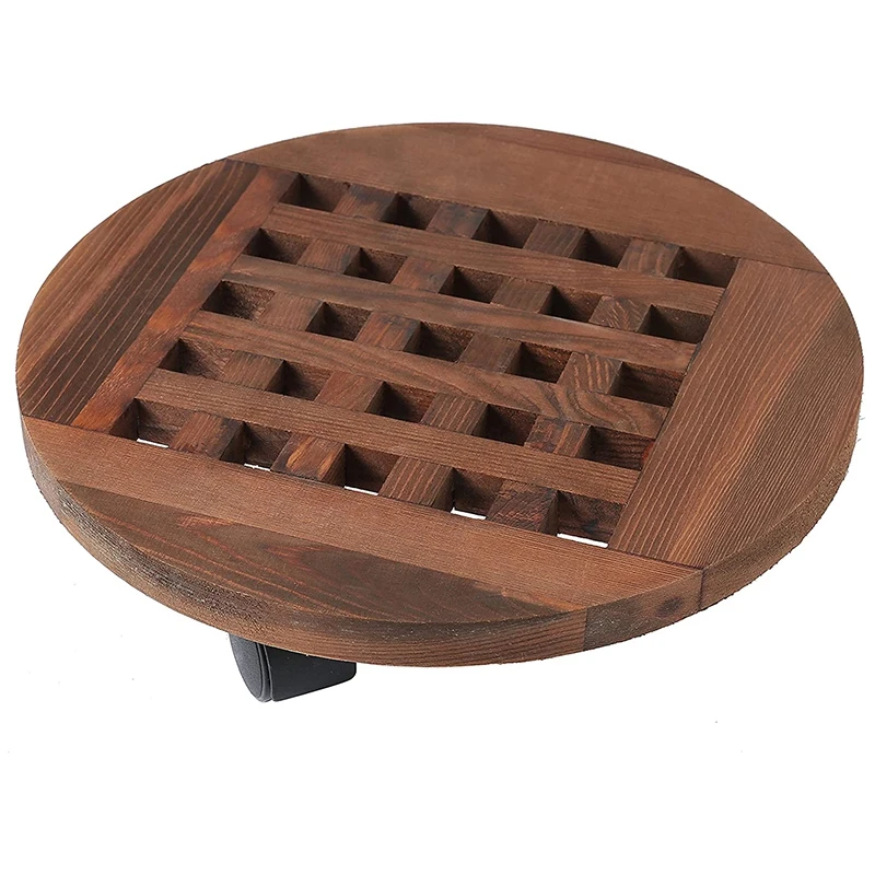 

New 25cm Wood Flower Pot Removable Tray Plant Holder Stand Base with Wheels Planter Flowers Pot Mover Trolley Plate