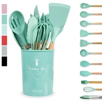 9101112pcs cooking tools set woodsilicone kitchen cooking utensils set cookware storage box turner tongs spatula spoon whisk