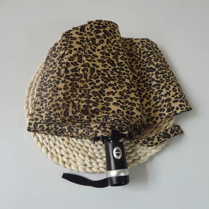 

10 bone enlargement automatic shrinkage thickening windproof leopard print umbrella double folding sun protection umbrella