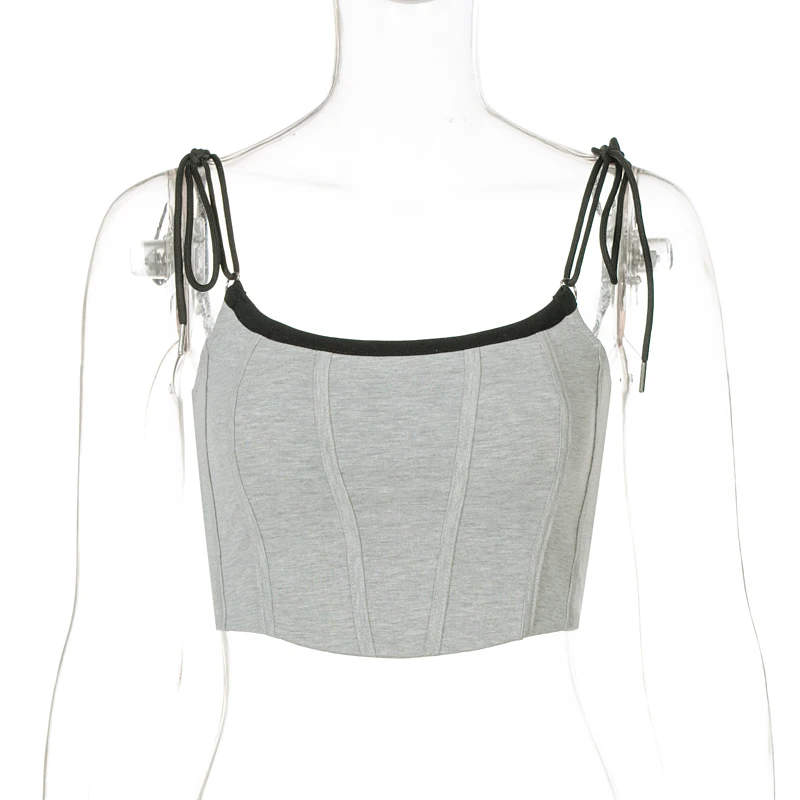 

2021 Spaghetti Strapes Bandage Sexy Crop Top Summer Women Patchwork Fashion Camis