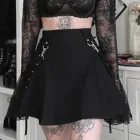 Женские мини-юбка с высоким поясом для девочек; Готическая обувь в стиле панк; StreeStyle ремень нерегулярные плиссированная юбка А-силуэта оснастки талии Цепная Молния юбка #20