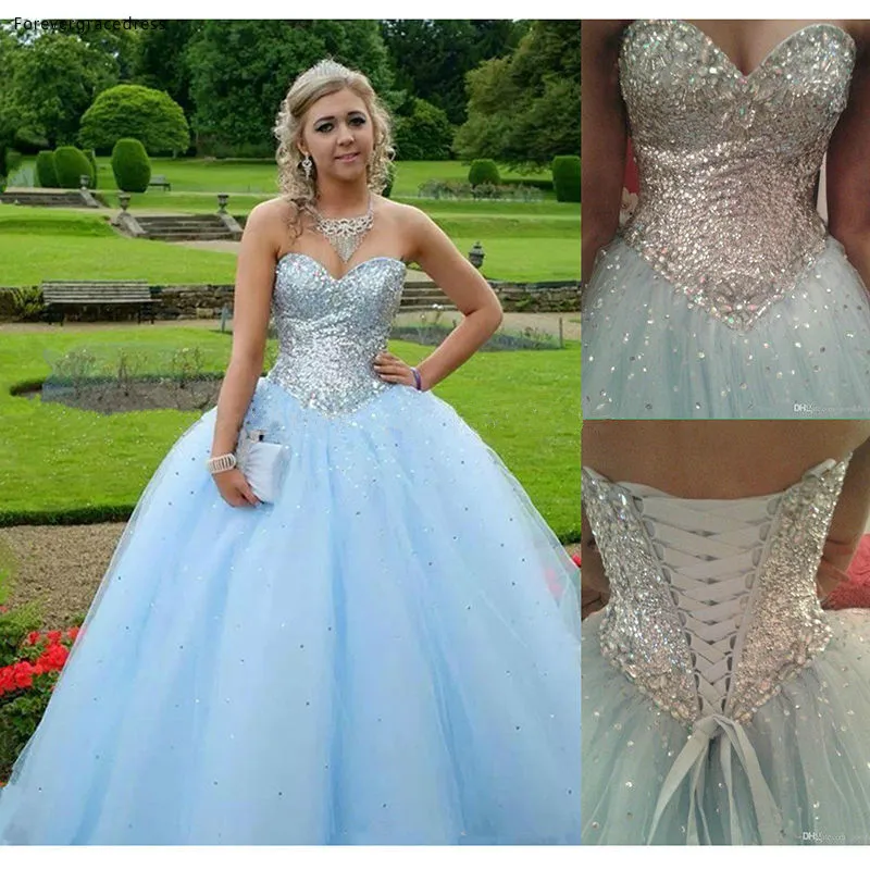 

Aqua Blue Quinceanera Dress High Quality Sequins Sweet 16 Long Girls Gowns Party Dress Ball Gown vestidos de 15 anos