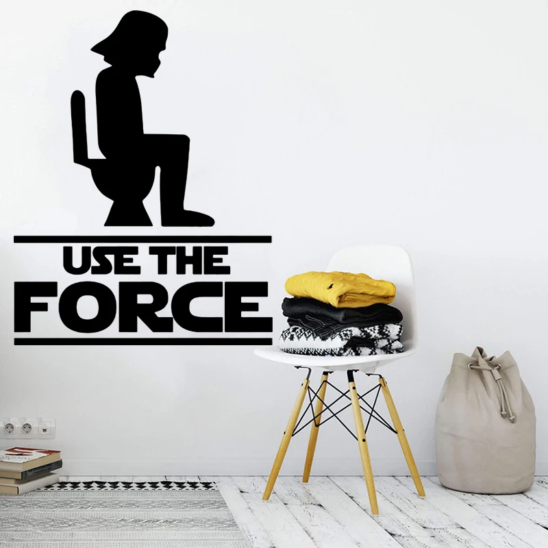 Use The Force War Solider Toilet  Wall Sticker Bathroom Cartoon Funny Quote Wall Decal Toilet Vinyl Home Decor