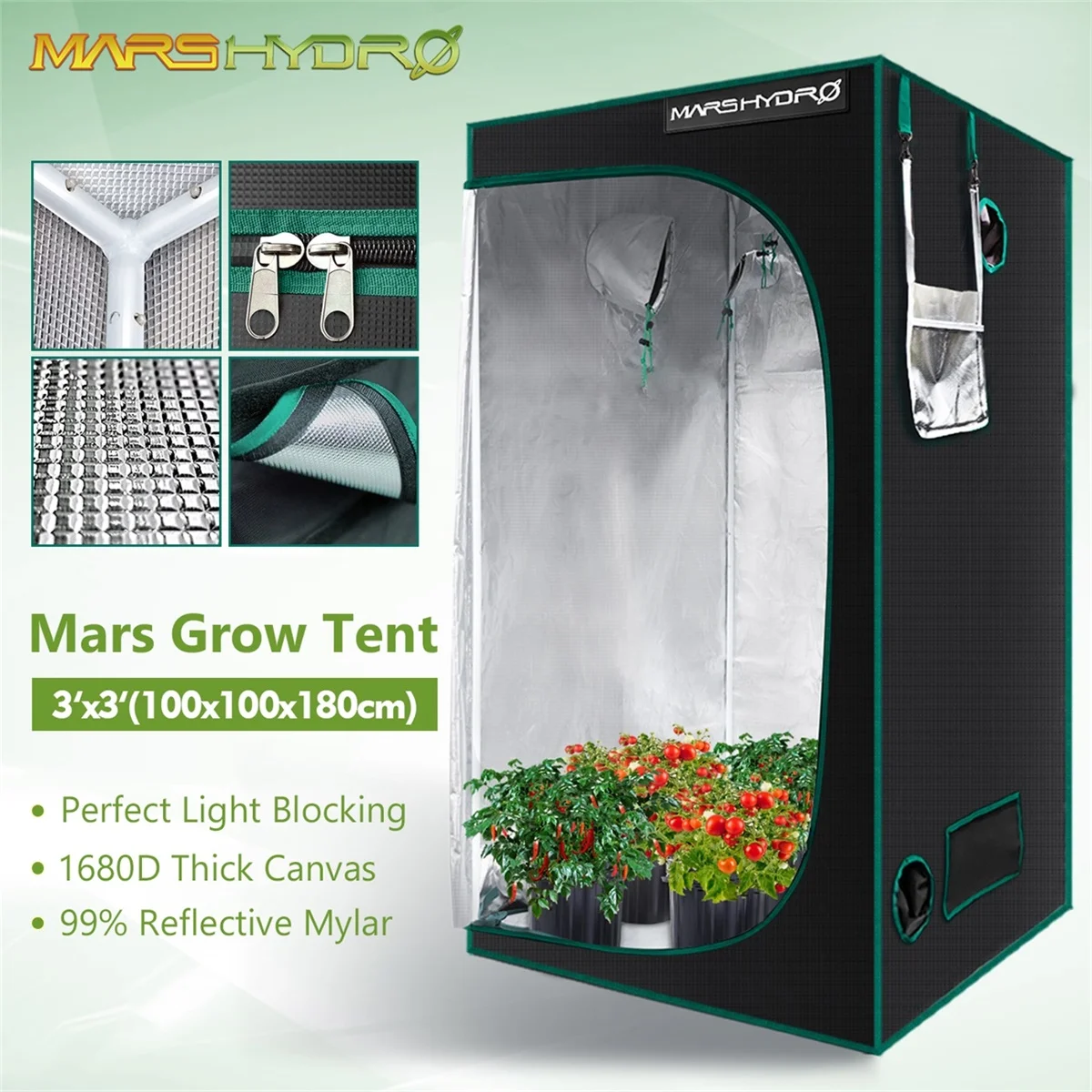 Marshydro 100x100x180cm Grow Tent 1680D indoor garden hydroponic system plant led greenhouse  3'3''x3'3''x5'11'' growing tents