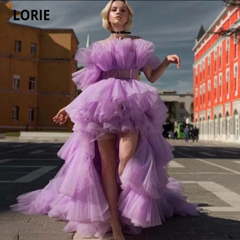 LORIE Vestidos de Noche de lavanda árabe, sin tirantes, transparentes, de cintura alta y baja, para graduación (0)