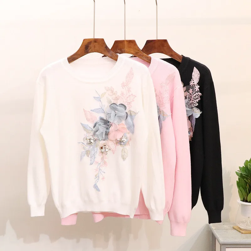 Женский джемпер с блестками свободный трикотажный длинными рукавами и круглым