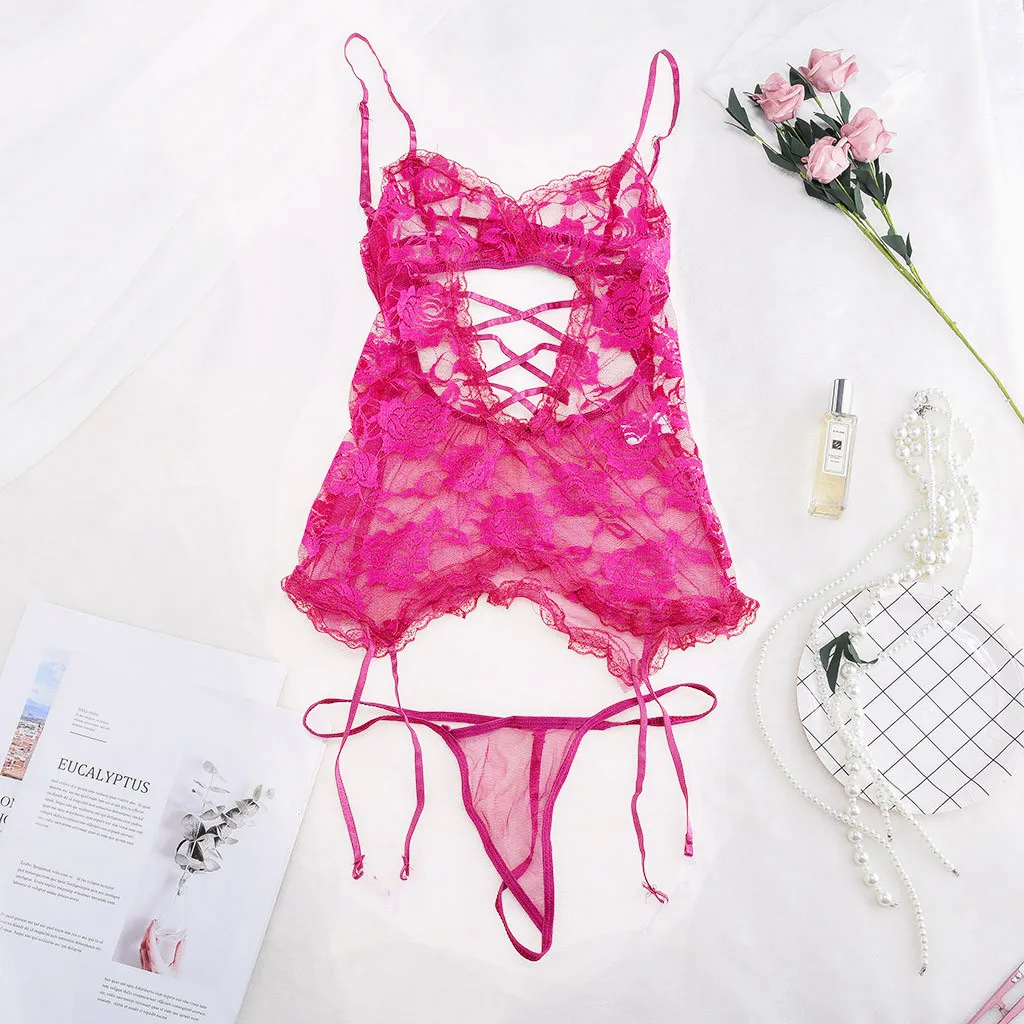Эротическое нижнее белье с открытой спиной сексуальная комбинация кружевное