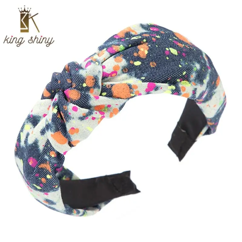 

Temperament Flower Print Jeans Headband for Woman Elegant Bowknot Twist Fabric Hairband Female Party Hair Accessories Headwear
