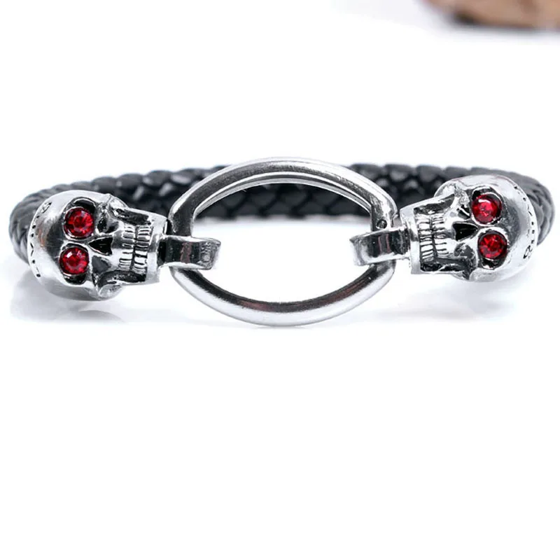 Punk Skull Crystal Open Bangle For Men f othic Double Skull Heads Cuff Bracelets Men's best charms shiny Jewelry