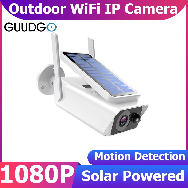 

GUUDGO 1080P Solar WiFi IP Camera WiFi Wireless Outdoor Solar Powered Smart Home Security Camera Video CCTV Surveillance Cameras