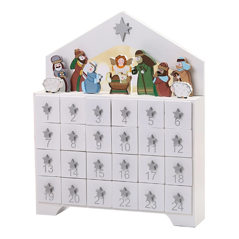 

Christmas Wooden Advent Calendar Jesus with 24 Drawers for Kids Adults Countdown to Christmas Decorations Candy Box