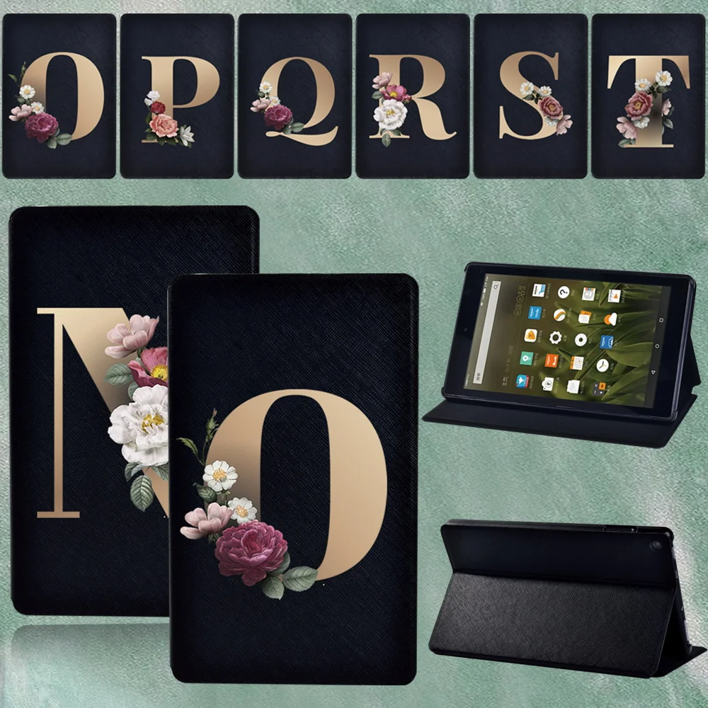 

For Amazon Fire HD 8 Plus/Fire HD8 6th 7th 8th/ HD10 5th 7th 9th/Fire 7 5th 7th 9th Golden Letters Leather Stand Tablets Case