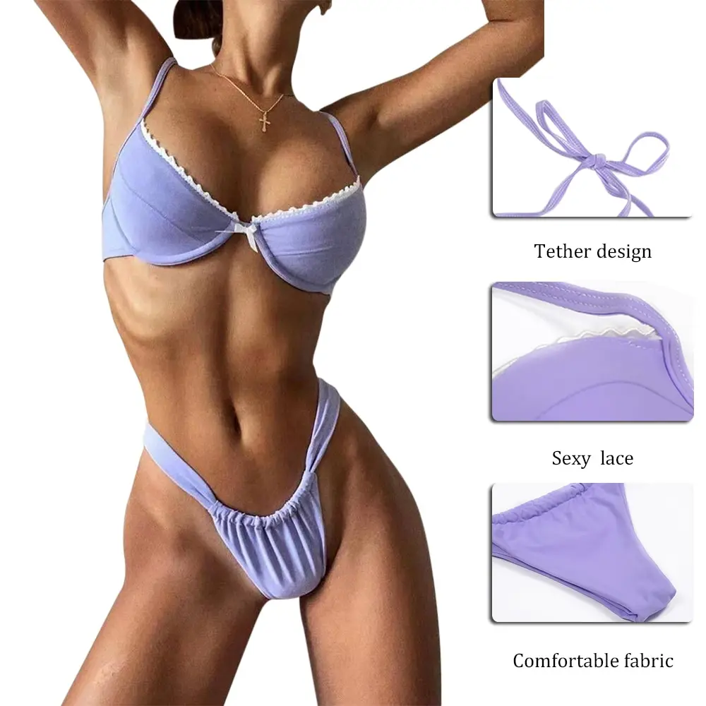 

SFIT 2021 Sexy Solid Color Bikini Women Swimwear Bandeau Biquini Swimsuit Female Bathing Suit Push Up Bikini Set Beachwear
