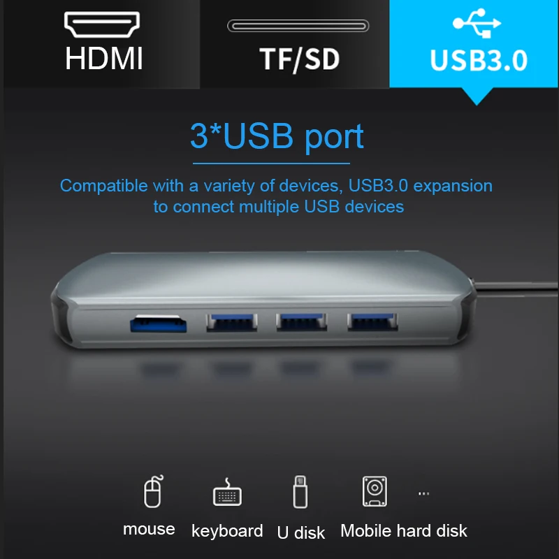 Док станция Basix USB C для ноутбука многофункциональный адаптер HDMI 3 0 хаб с TF SD