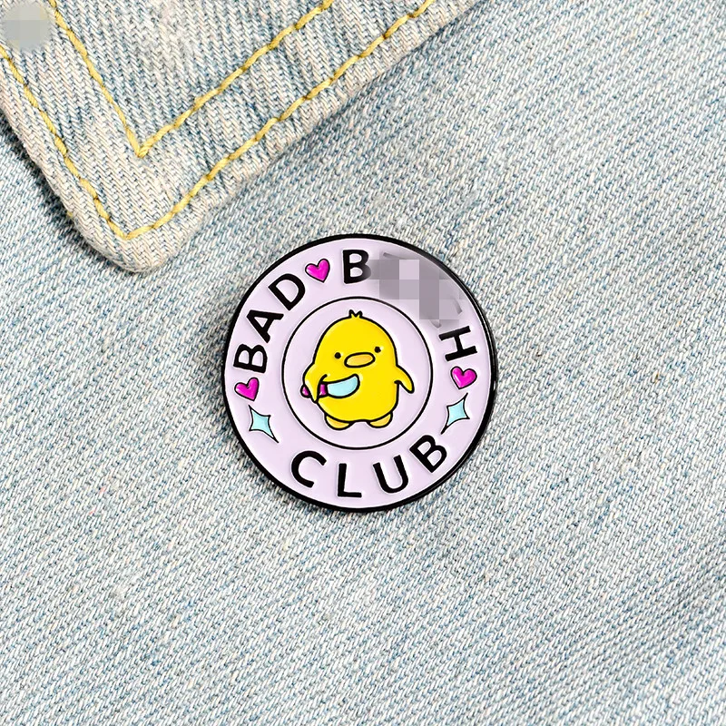 Мультфильм желтый цыпленок металлическая эмалированная брошь круглый Bad BCH