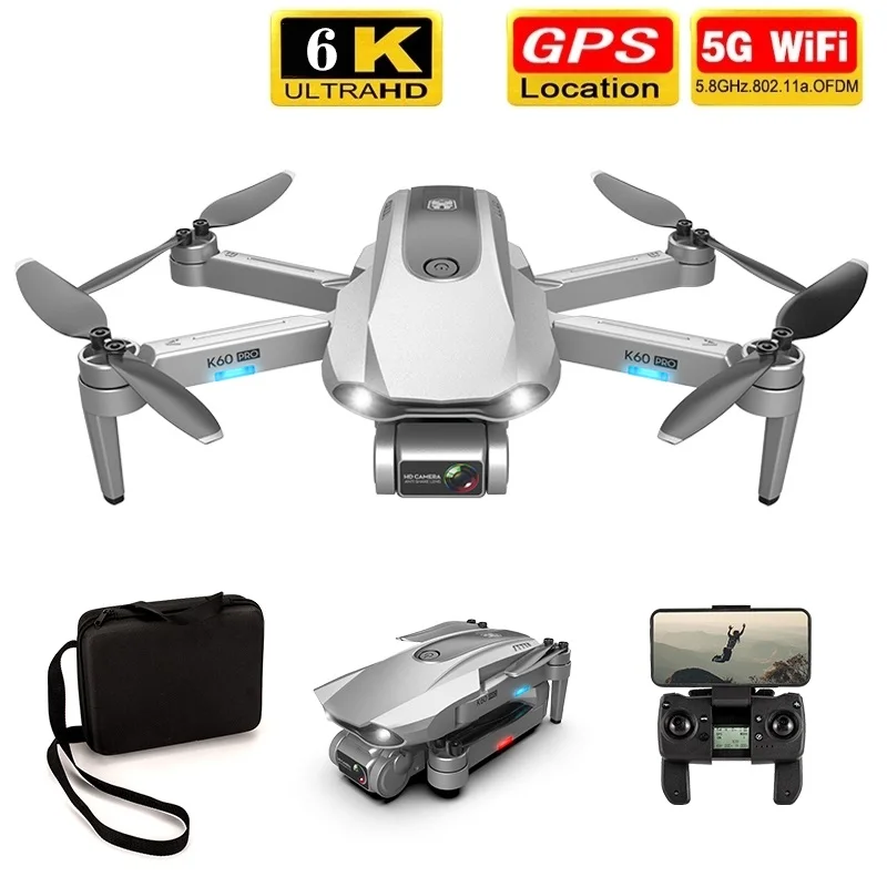 

Drone K60 Pro Gps 6k 5G Hd Camera System Two Axis Gimbal Camera Brushless Motor Drones Stabilier Distance 1.2km Flight 30 Min