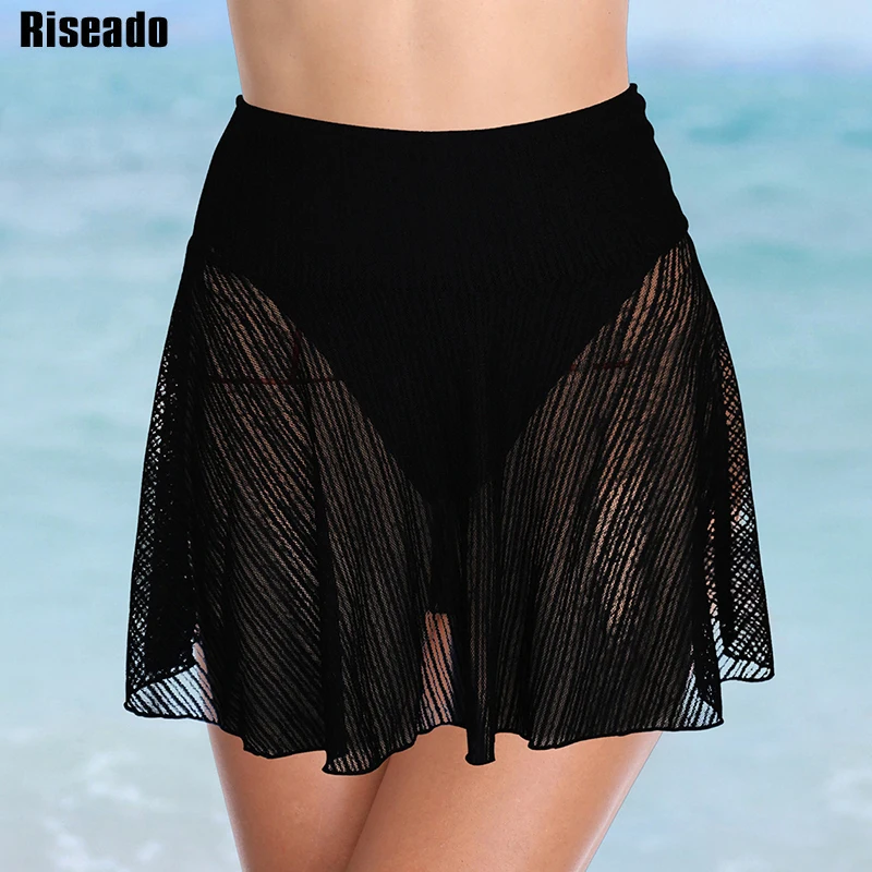 

Riseado Sexy Mesh Bikini Bottom High Waist Swimwear Women Black Skirt Solid Swimsuit Women Bathing Suit Brazilian Biquini Thong