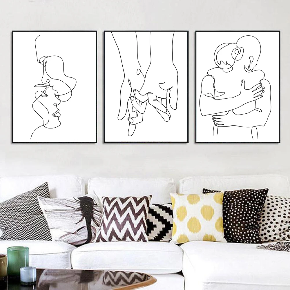 

Abstract Line Drawing Couple Hand Kiss Wall Art Canvas Painting Posters And Prints Minimalist Wall Pictures Living Room Decor