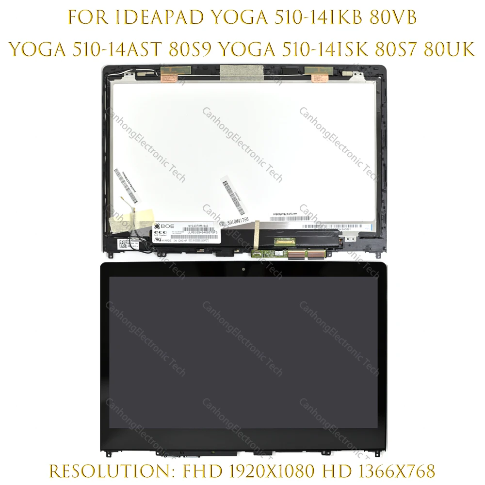 

Для Lenovo Ideapad Yoga 510-14 IKB 80VBYoga 510-14AST 80S9 14 "FHD ЖК-дисплей с сенсорным экраном дигитайзер сменный сборный 5D10M41756