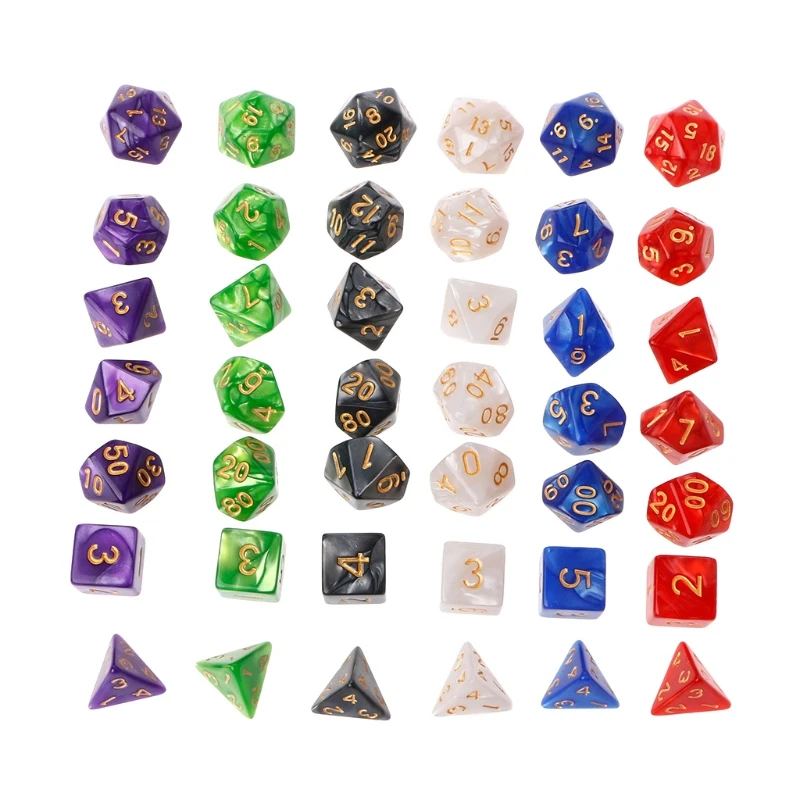 

7 шт. многогранные игральные кости, золотые цифры для Dragon Pathfinder D20 D12 2xD10 D8 D6 D4