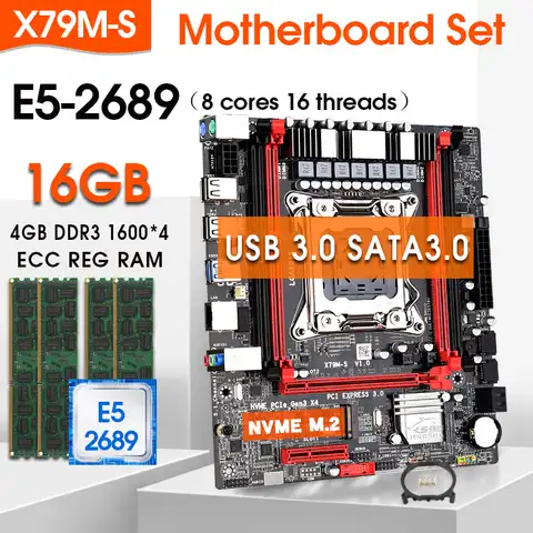 Комплект материнской платы JINGSHA X79, LGA2011, E5, 2689, ЦП, 4 шт. x 4 ГБ = 16 ГБ, DDR3, память 1600 МГц, память ECC REG, Детские комбинации M.2 SSD