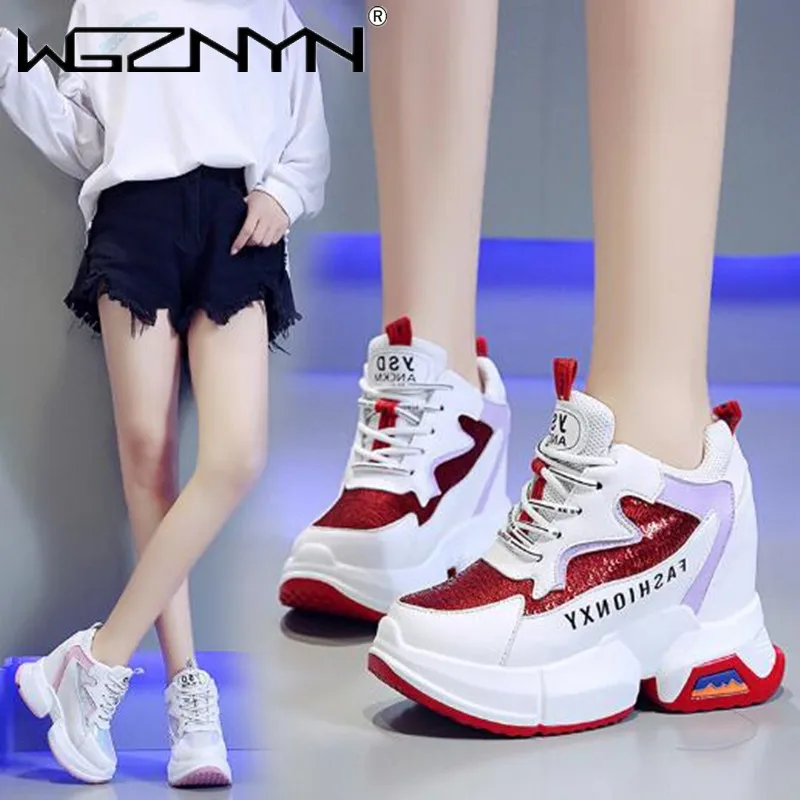 

2021 Women Fashion Dad Shoes Sequins Chunky Trainers Tenis Feminino Outdoor Platform Sneakers Womens Vulcanize Shoes for Woman