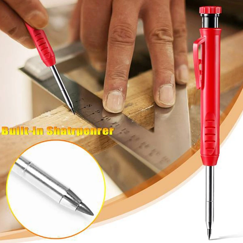 Solid Carpenter Pencil Set with Refill Leads Deep Hole Mechanical Marker Marking Tool for Scriber |