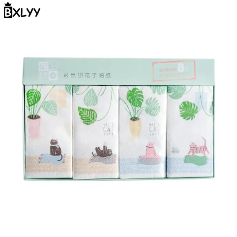 BXLYY 2 шт. мультфильм растение кошка одноразовые бумажные полотенца трехслойный платок с принтом бумажные вечерние украшения подарок Рождество. 85z