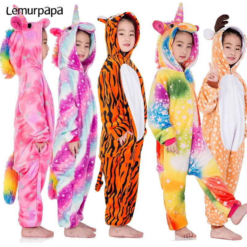 kids Animal Pajama Set Lion Fox Unicorn Kigurumis Zipper Onesie Children Boy Girl Costume Winter Warm Clothing Funny Cute Outfit | Детская
