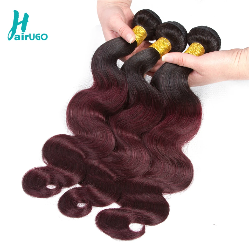 HairUGo Омбре перуанские волосы 4 пучка с закрытием предварительно цветные 1B/99J волнистые человеческие волосы пучки с закрытием не реми волосы