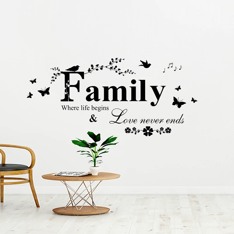 Семейная любовь никогда не заканчивается Цитата виниловая настенная наклейка