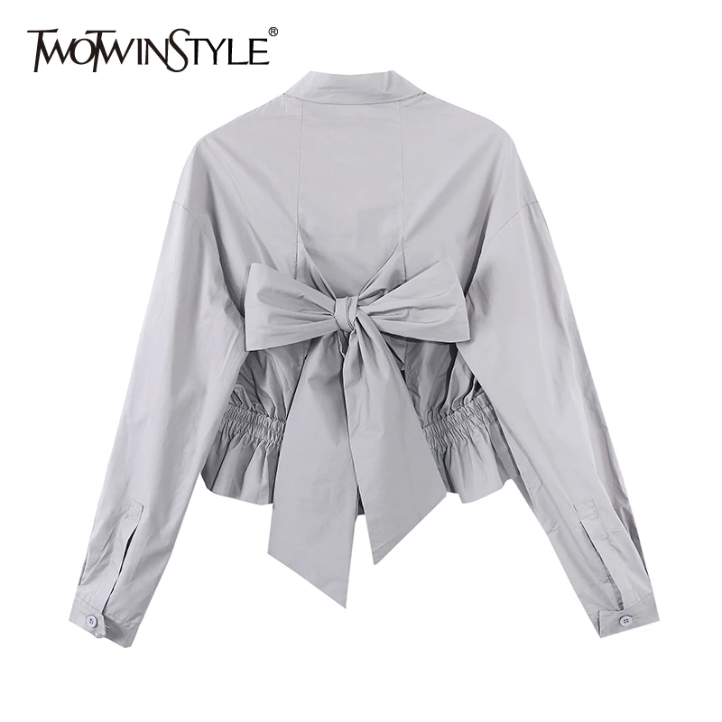 TWOTWINSTYLE белые женские рубашки с оборками и бантом открытой спиной воротник