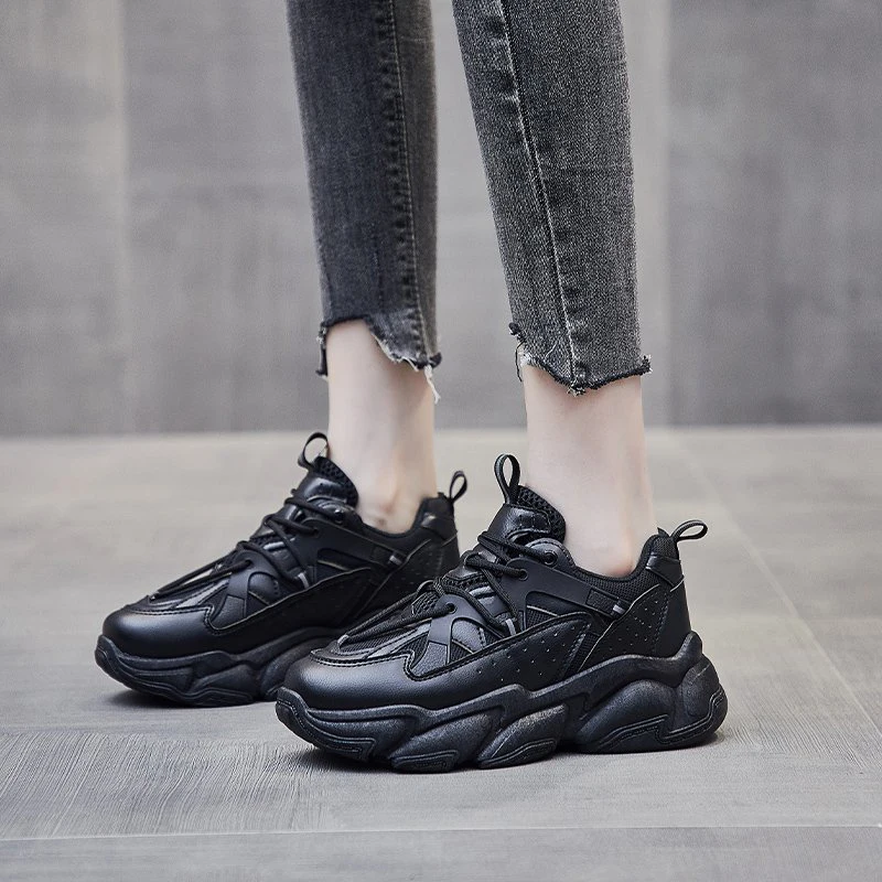 

2021 Spring Autumn Breathable Designer Sneakers Women Black Chunky Shoes Casual Vulcanized Flat Platform Sneakers White Trainers