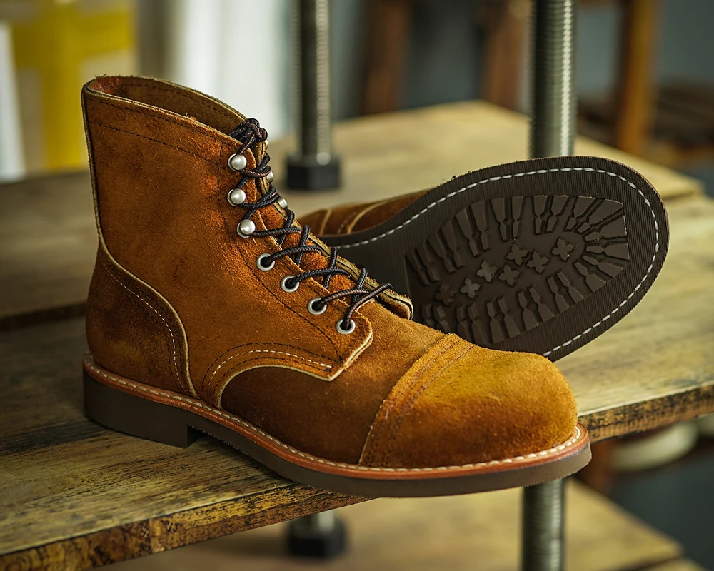 Фото Прочные прочные рабочие ботинки Goodyear со шитьями в прочном стиле, натуральная кожа, мокасины 8111 красного цвета для мужчин, ботинки Midcut №2