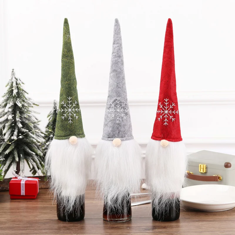 

2022 New Year Christmas Wine Bottle Bagging Doll Sitting Long-legged Christmas Elf Champagne Bottle Decoration Set Santa Claus
