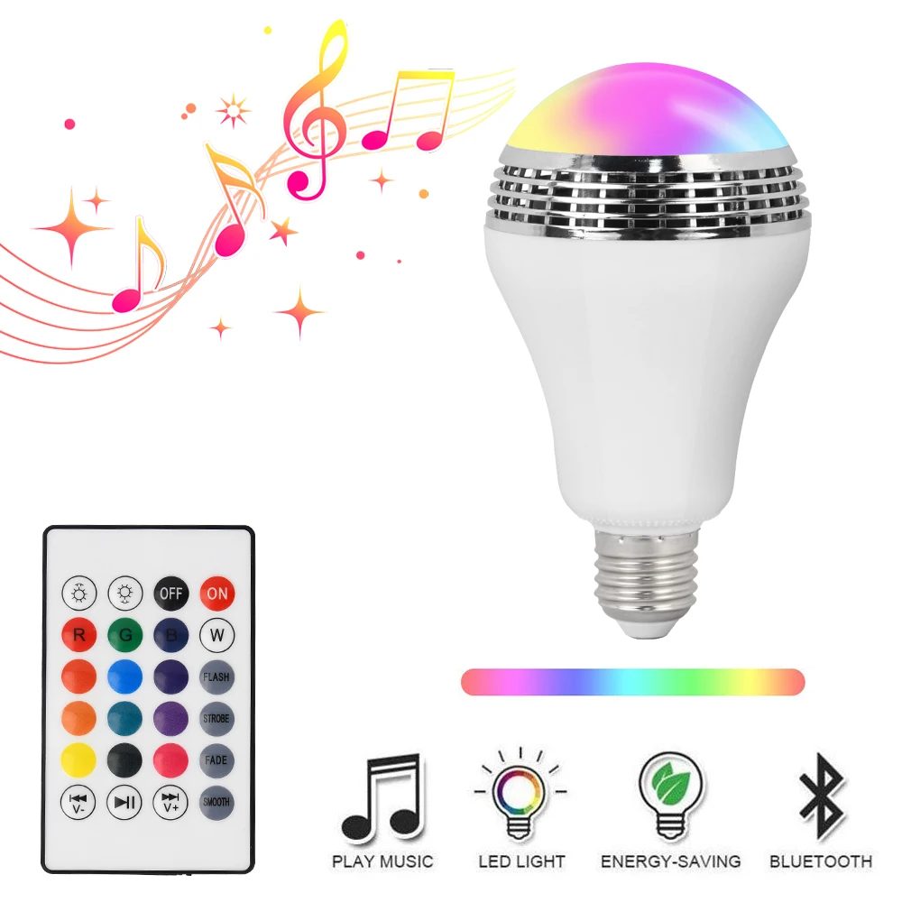Затемняемый беспроводной E27 RGB светодиодный смарт-лампочка Bluetooth музыкальная