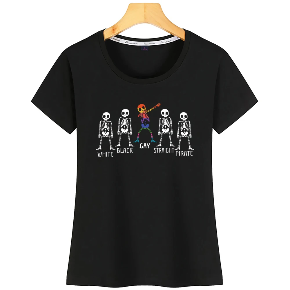 Топы футболка Женская Скелет вытирая ЛГБТ гей Прайд сексуальные Harajuku