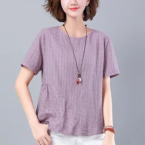 100% Cotton Women Blouses Shirts New 2020 Summer Korean Style Hollow Out Embroidery High Quality Female Casual Tops Shirt P1267