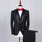 Мужские костюмы Thorndike из трех предметов, черные повседневные мужские костюмы в стиле ретро с лацканами для официальной свадьбы (Блейзер + брюки + жилет)