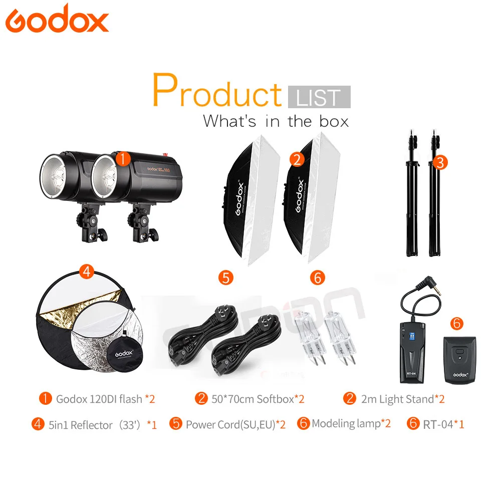 Студийная стробоскопическая вспышка GODOX 2*120Ws 120DI Pro для фотосъемки + оссветильник