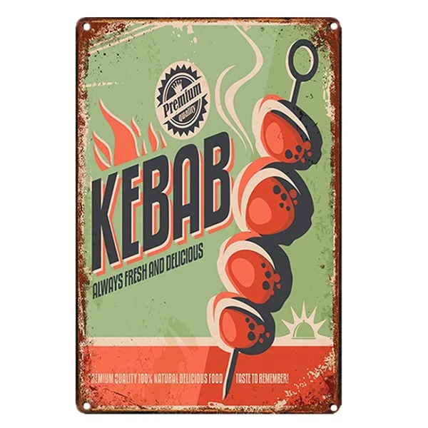 

Kebab BBQ Metal Sign Tin Poster Home Decor Bar Foods Meat Tin Sign Wall Plaque Bar Pub Kicken Home Wall Decor 8x12 in