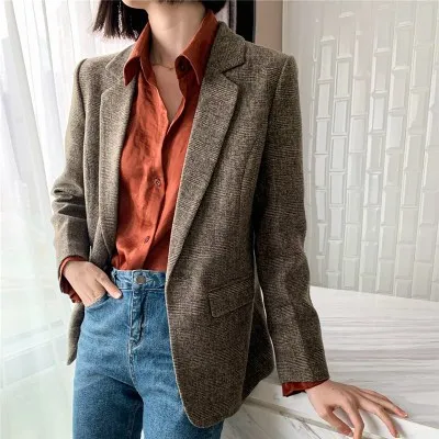 Женский блейзер в клетку Ms. весенний приталенный шерстяной Повседневный