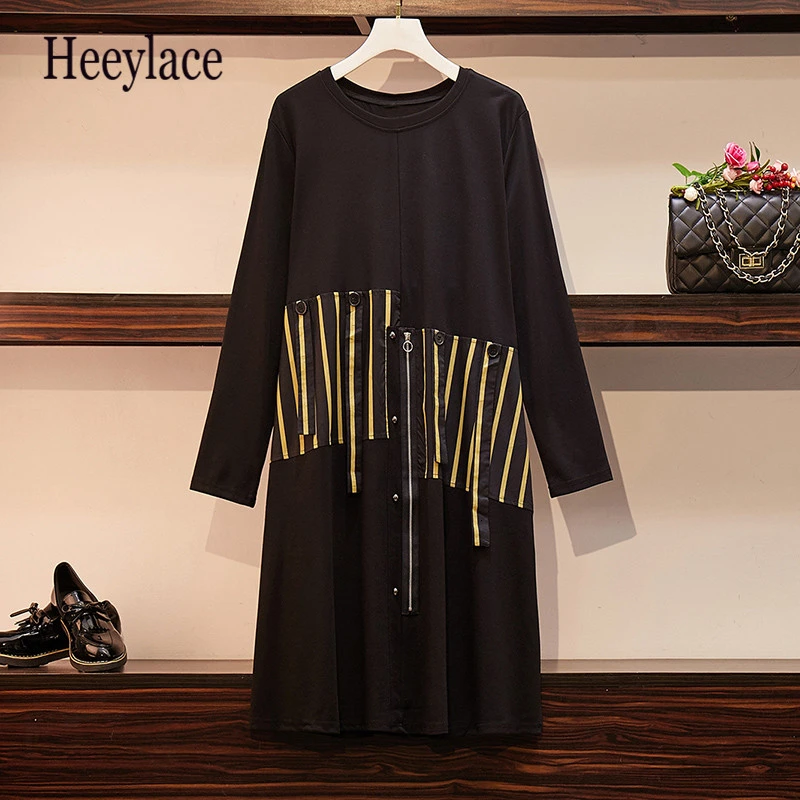 5XL осеннее женское черное платье 2019 зимнее повседневное уличное большого размера