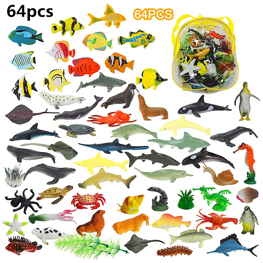 

64PCS/set Environmentally PVC Material Simulation Mini Marine Animal Set Model Toy Simulation Marine Animal Suit Model