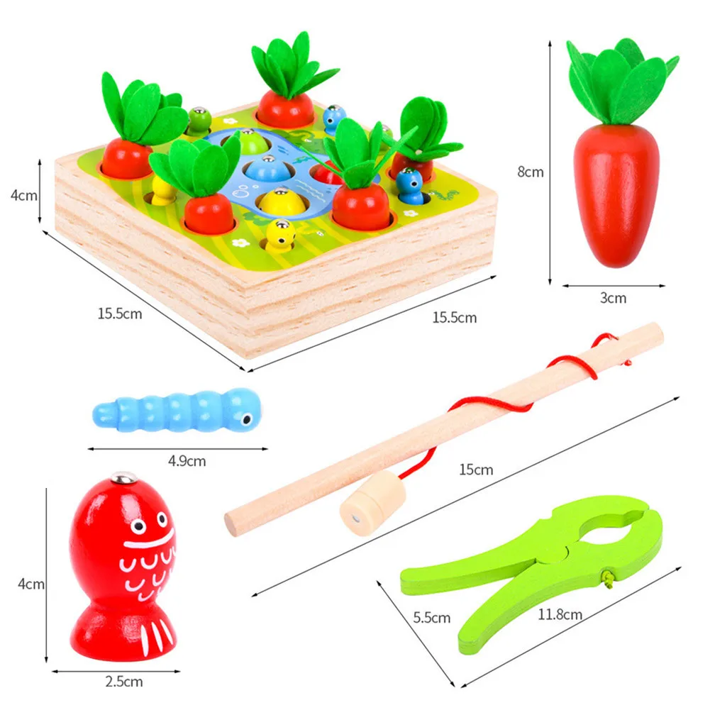

Wooden Children's Simulation Magnetic Radish Catching Insect Shape Matching Cognitive Toddlers Educational Montessori Toy