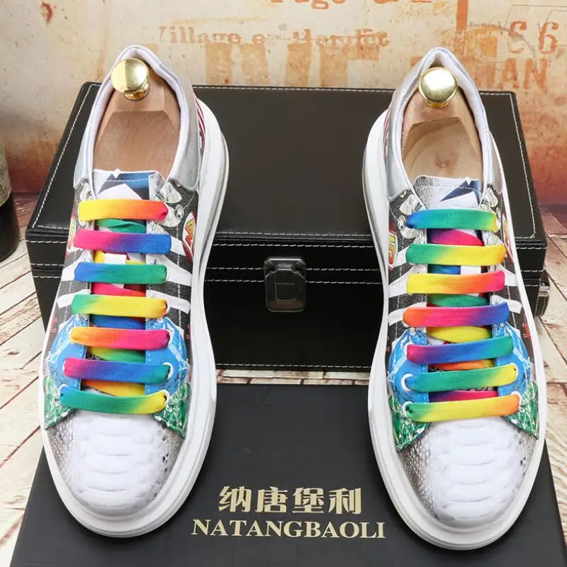 

New Luxury designer men's Street colorful graffiti casual shoes lace-up board shoes for man youth trending platform shoes A79